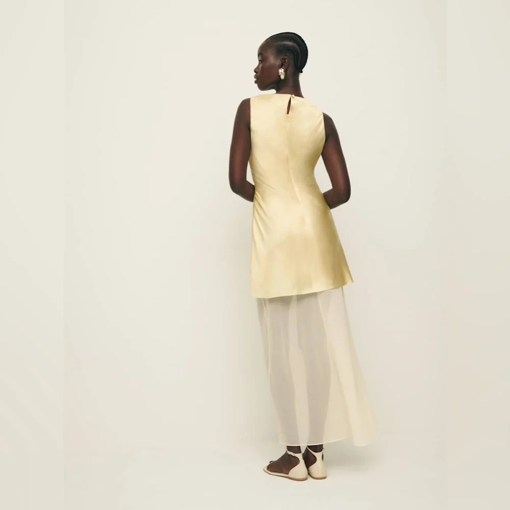 Reformation Logan Silk Dress in Blonde - Picture 8 of 14